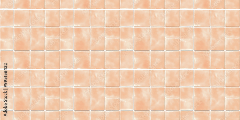 Naklejka premium a seamless pattern of perfectly square, glossy faded apricot tiles with white grout