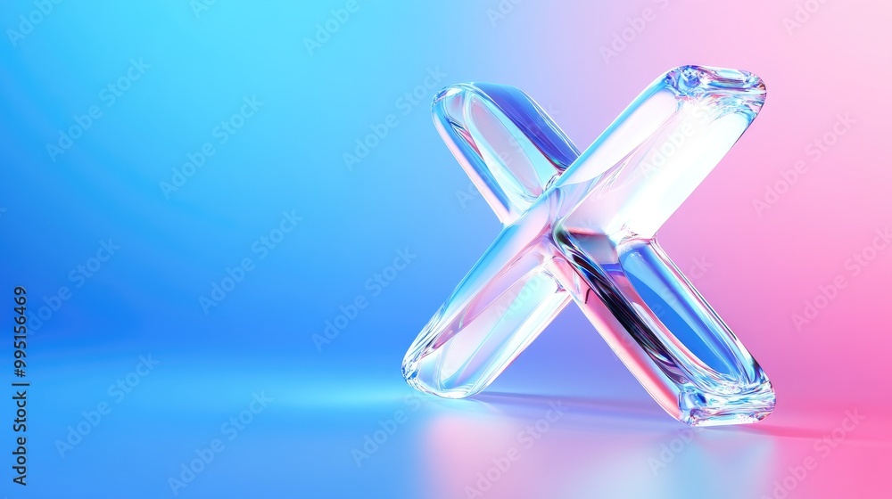 Transparent Glass X Shape on Gradient Blue and Pink Background Transparent Glass X Shape on Gradient Blue and Pink Background