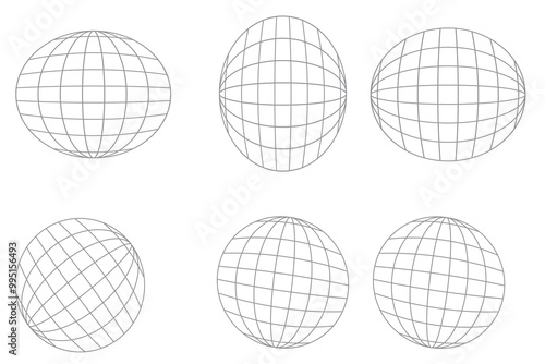 3d spheres globe earth. Linear globe grid in different angles.