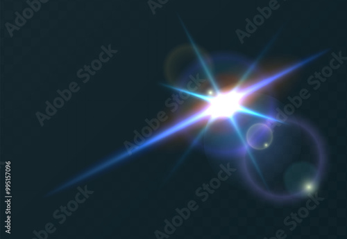 Realistic vector illustration flare, glowing effect. Sunbeam, sunlight glare effect, sun ray light.