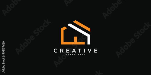 House logo design with creative modern outline concept. Premium Vector