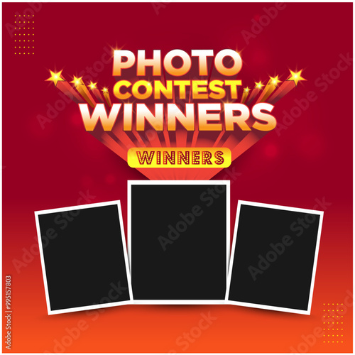 Photo Contest Winners, Digital, Social Media Post Design Illustration Layered. Win, Prizes, Give away contest, Marketing