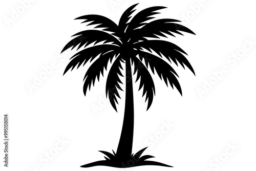 Black palm tree silhouette isolated on white background.