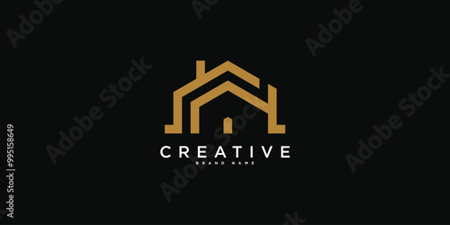 House logo design with creative modern outline concept. Premium Vector