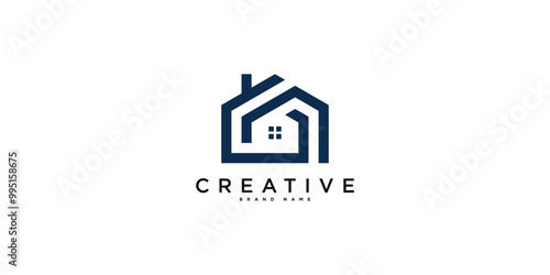House logo design with creative modern outline concept. Premium Vector