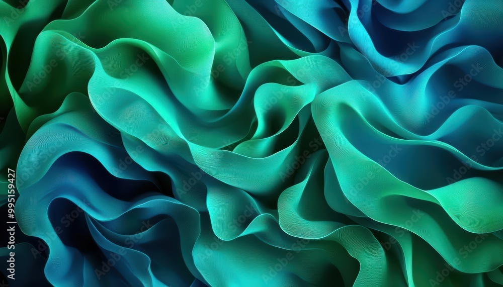 Fototapeta premium Abstract waves in blue and green colors on a textured background.