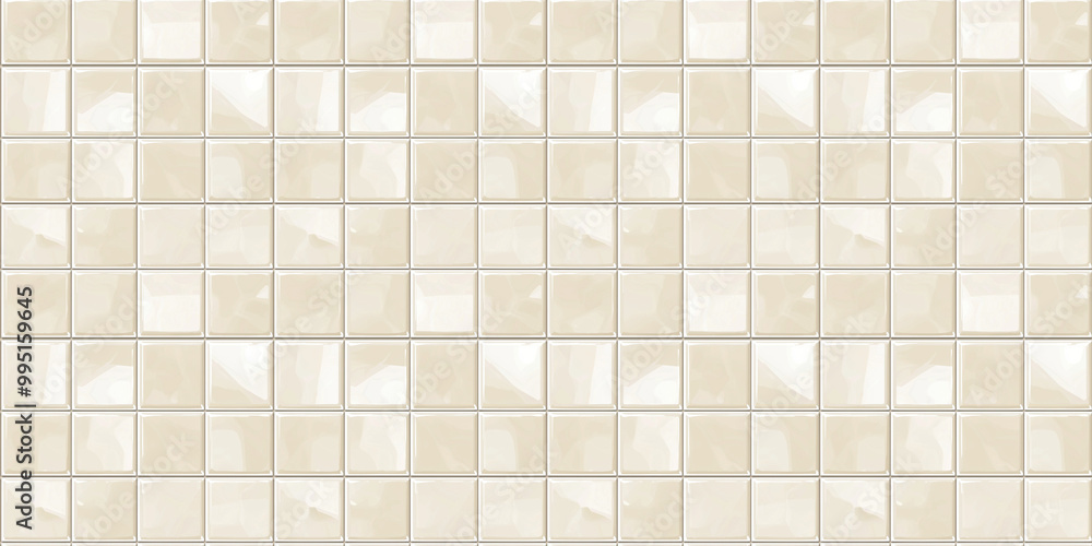 Fototapeta premium a seamless pattern of perfectly square, glossy beige tiles with white grout
