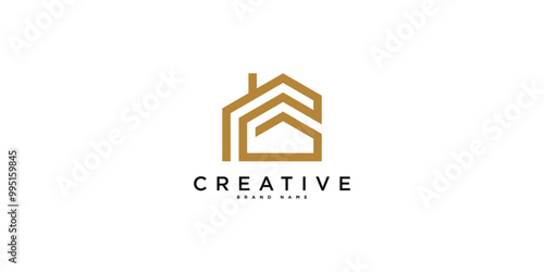 House logo design with creative modern outline concept. Premium Vector