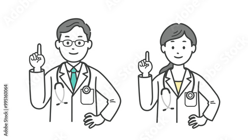 指差しをする医師男女の上半身イラスト
