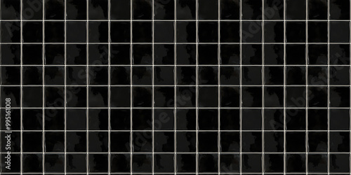 a seamless pattern of perfectly square, glossy black tiles with white grout