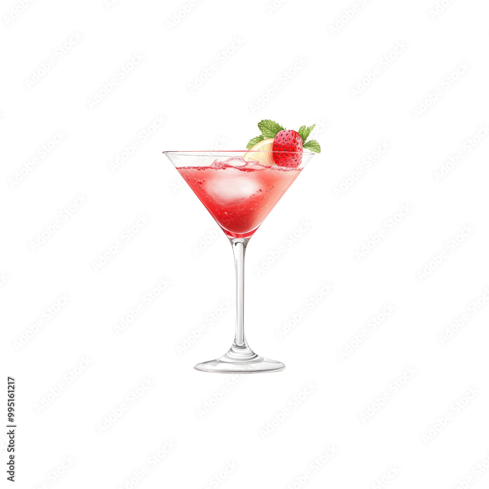Strawberry Martini Cocktail with Ice and Mint Garnish Strawberry Martini Cocktail with Ice and Mint Garnish