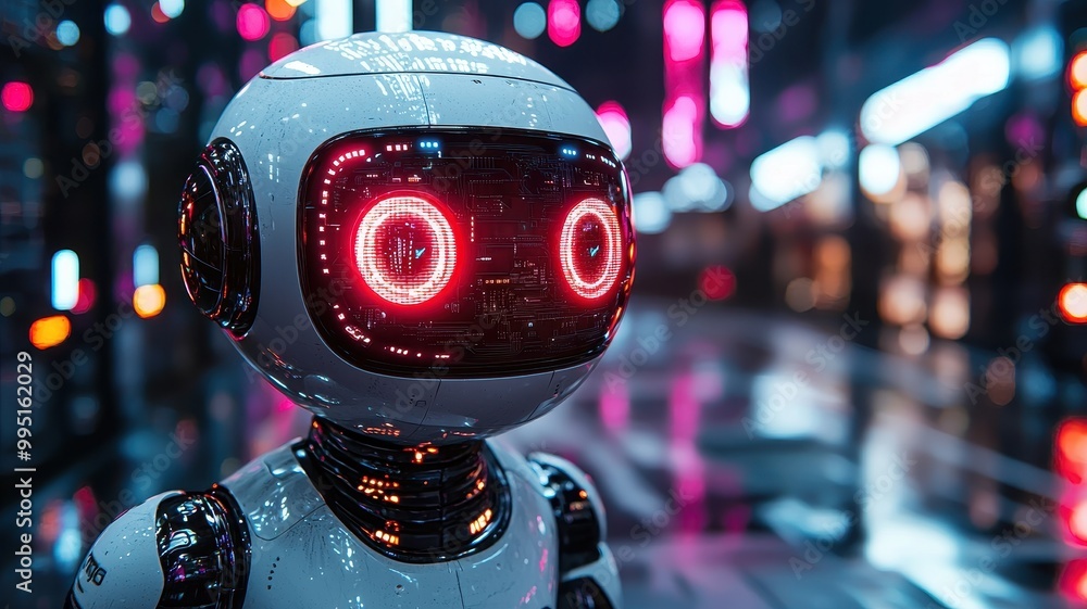 Futuristic Robot in High-Tech Urban Setting