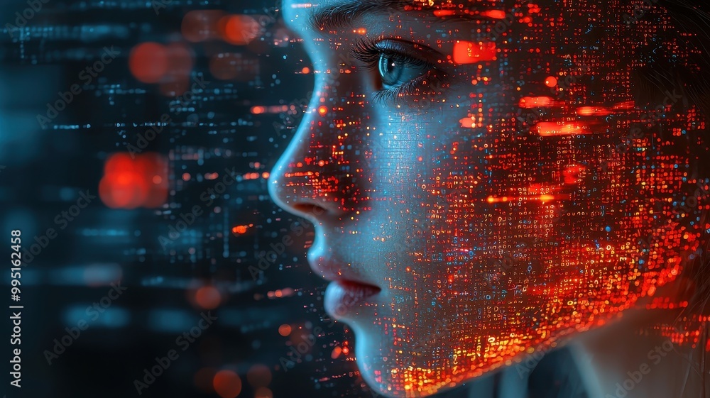 Abstract AI Face Composed of Fragmented Data Abstract AI Face Composed of Fragmented Data