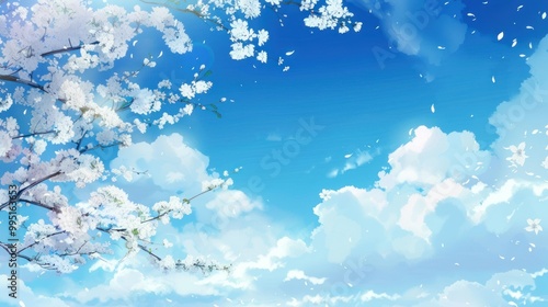 Spring Blossoms in a Clear Sky with Anime Style