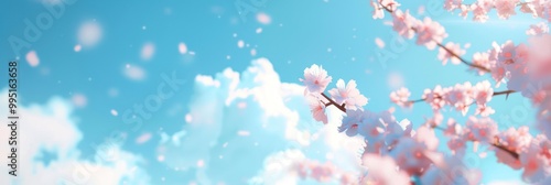 Spring Blossoms in a Clear Sky with Anime Style