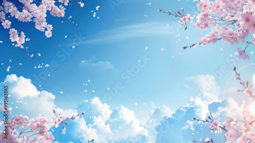 Spring Blossoms in a Clear Sky with Anime Style