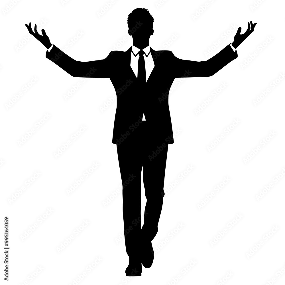 Silhouette of a success businessman with open arms, illustration black on white background Silhouette of a success businessman with open arms, illustration black on white background