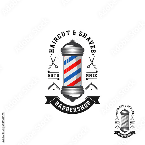 Barber Shop pole logo vintage illustration