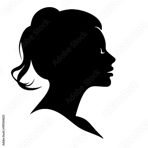 Female Profile Headshot Silhouette – Vector Illustration on Transparent Background, Logo Ready