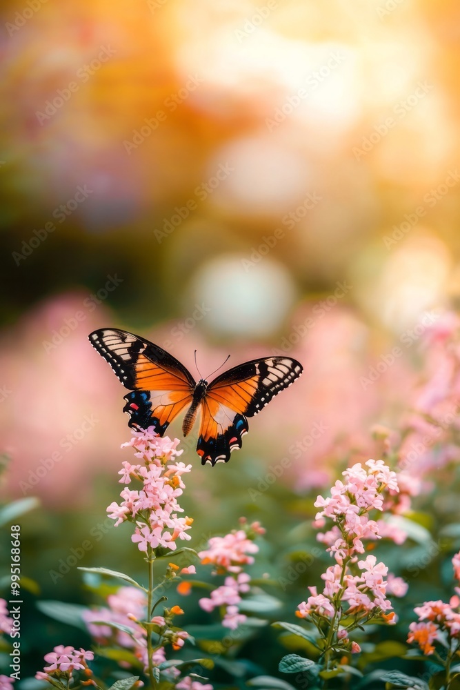 A butterfly landing on a flower in the community garden. The vibrant ecosystem attracts beneficial insects A butterfly landing on a flower in the community garden. The vibrant ecosystem attracts beneficial insects