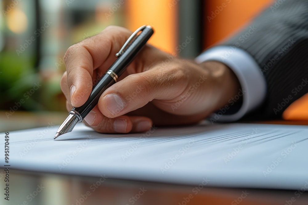 Hand Signing a Document with a Pen Hand Signing a Document with a Pen