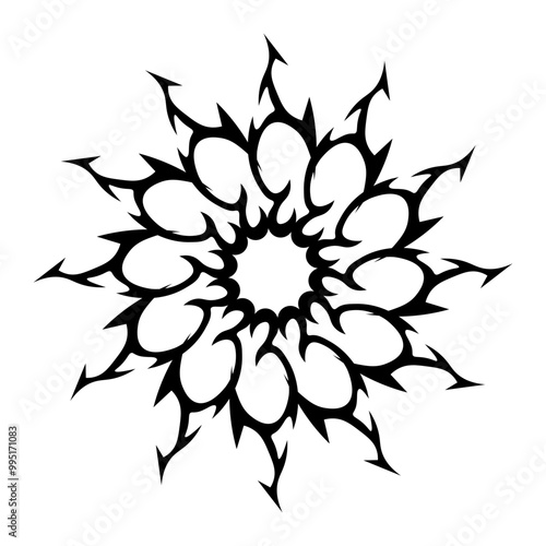 Y2k. Tattoo tribal vector design sketch. Single circle art pattern. Designer isolated abstract element for arm, leg , shoulder men and women on white background.
