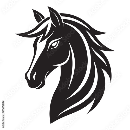 Horse head silhouette vector art on a white background