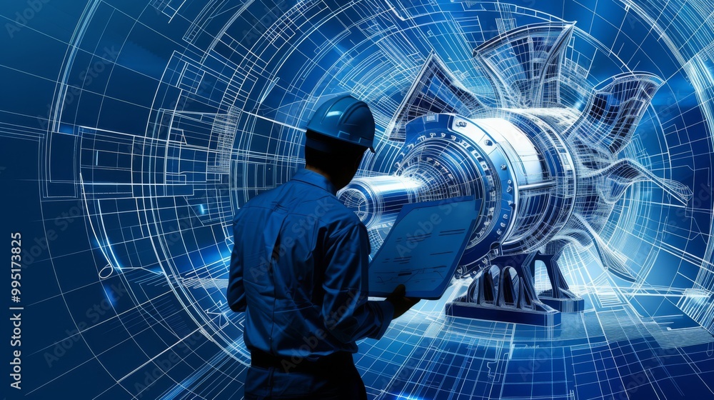 Engineer Examining a Turbine Design with Augmented Reality Engineer Examining a Turbine Design with Augmented Reality
