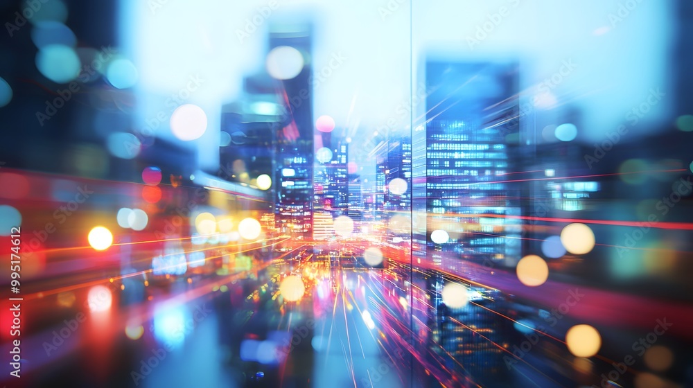 Rapid growth concept with blurred city abstract lights background. Rapid growth concept with blurred city abstract lights background.