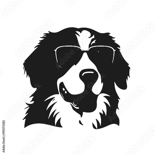 Sunglass Clad Bernese Mountain Dog Silhouette Vector Illustration Transparent Background