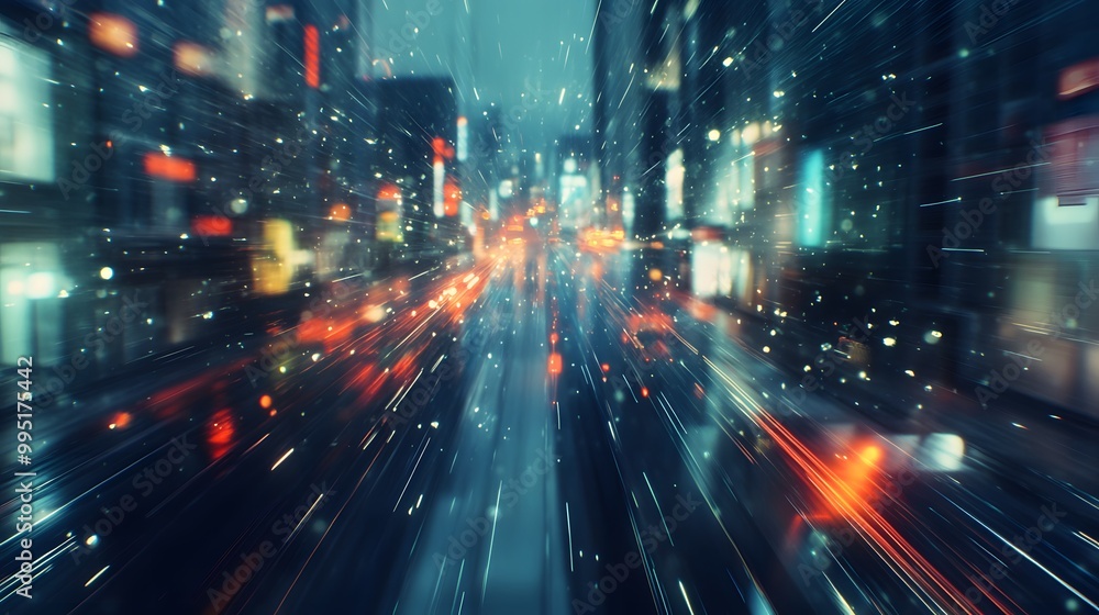Obraz premium Rapid growth concept with blurred city abstract lights background.