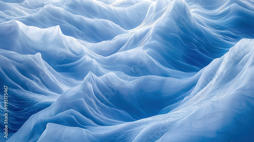 Abstract Blue Waves or Ice Formations with Flowing Patterns