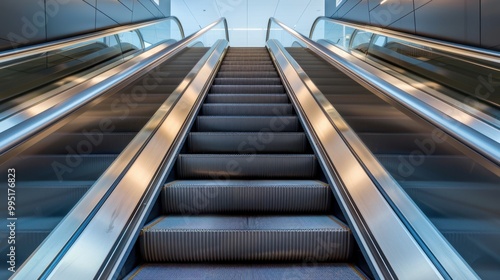 Escalator: A convenient moving staircase that helps passengers transition between station levels, usually featuring a caution sign advising to hold the handrail. 