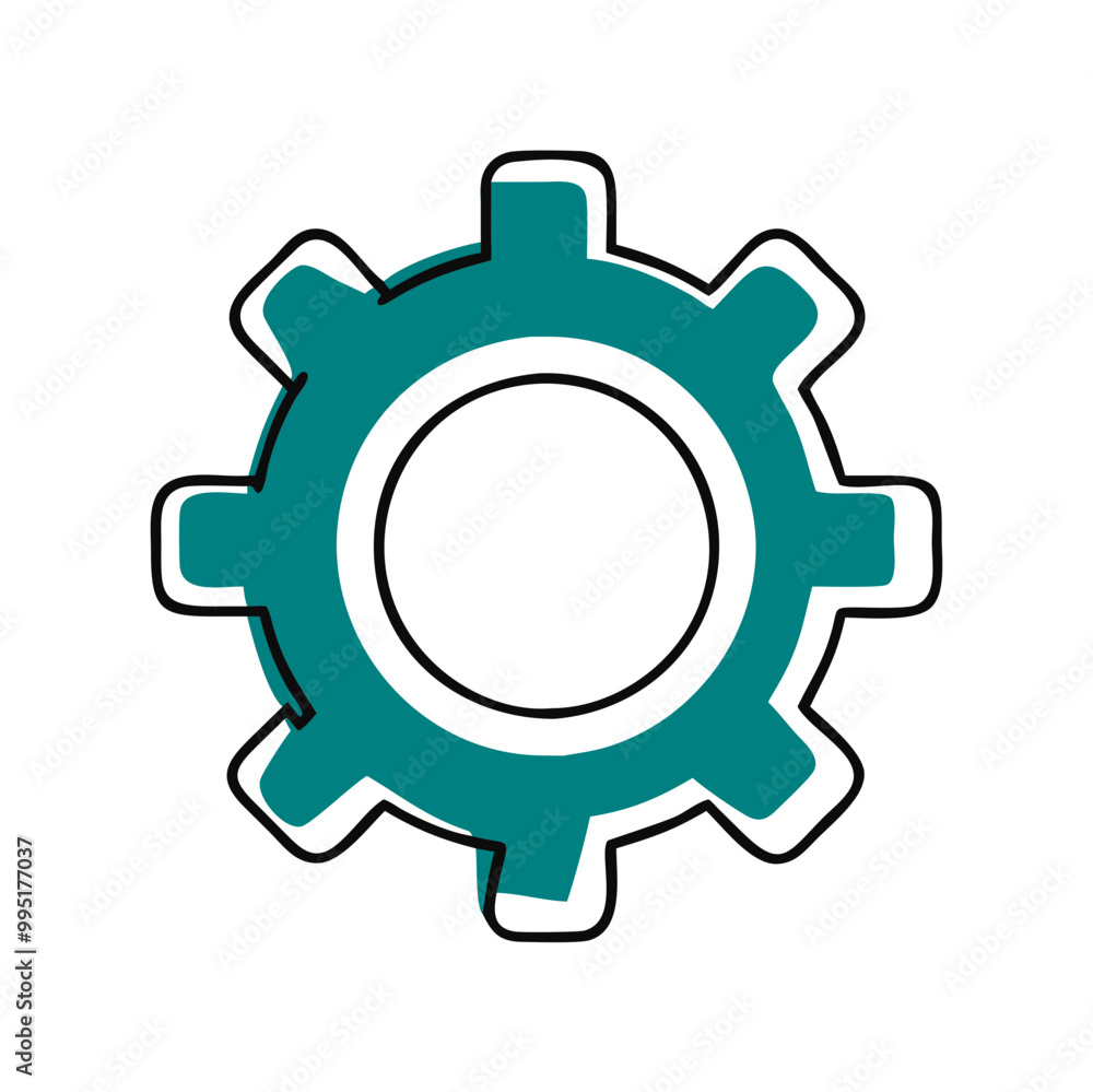 Gear icon illustration, teal and white, settings and machinery concept Gear icon illustration, teal and white, settings and machinery concept