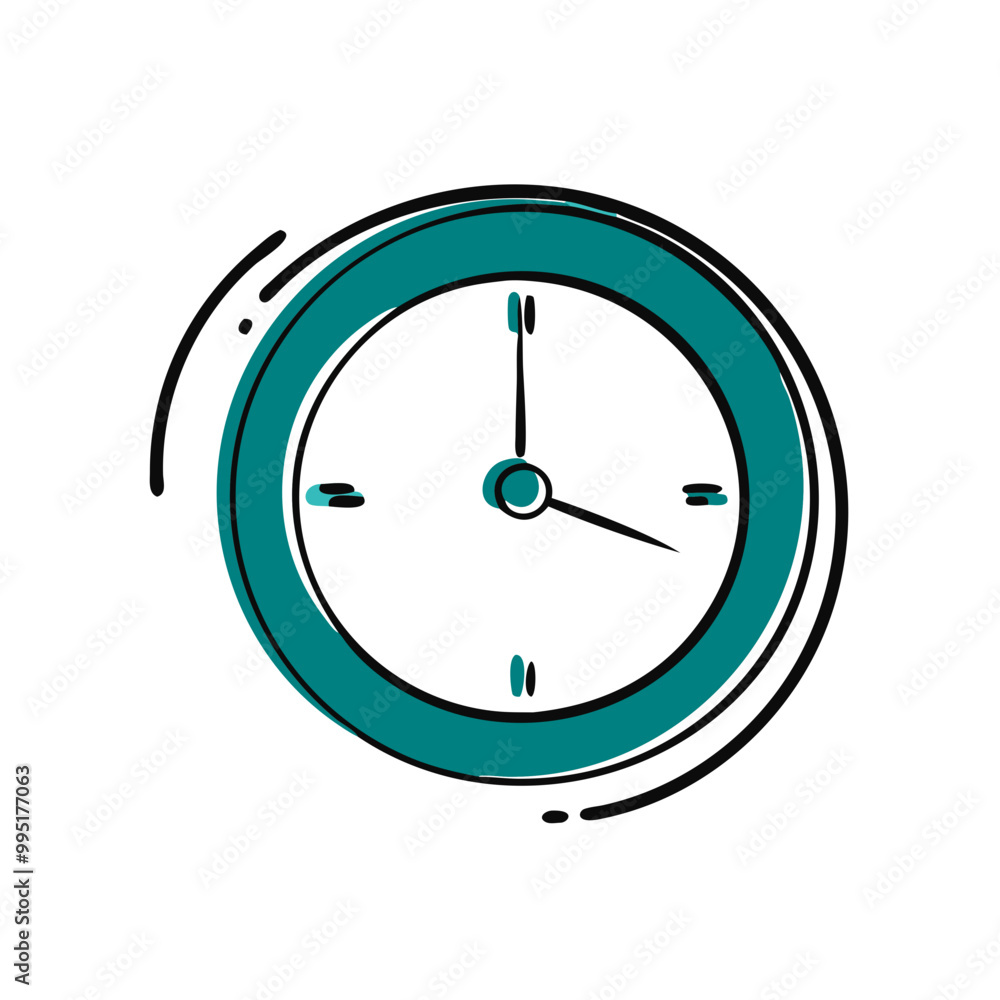 Clock icon illustration, teal and white, time and schedule concept Clock icon illustration, teal and white, time and schedule concept