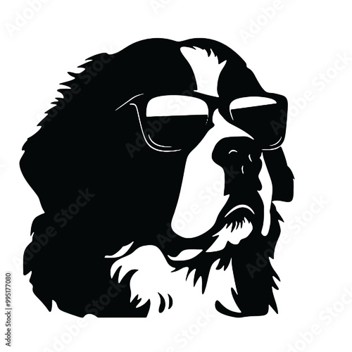 Bernese Mountain Dog in Stylish Sunglasses Silhouette Vector Illustration Transparent Background