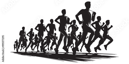 Silhouette of Marathon Runner men and women silhouette Set vector illustration design black and white