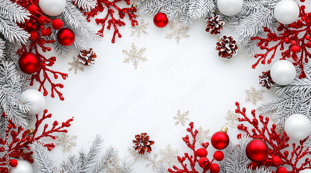 background with christmass decoration. white and red style background with christmass decoration. white and red style