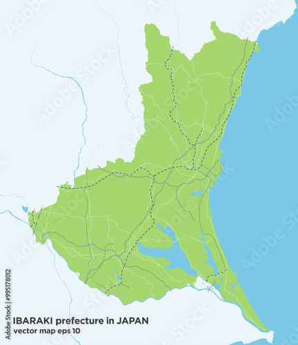 日本の茨城県のシンプルな緑色のロードマップ