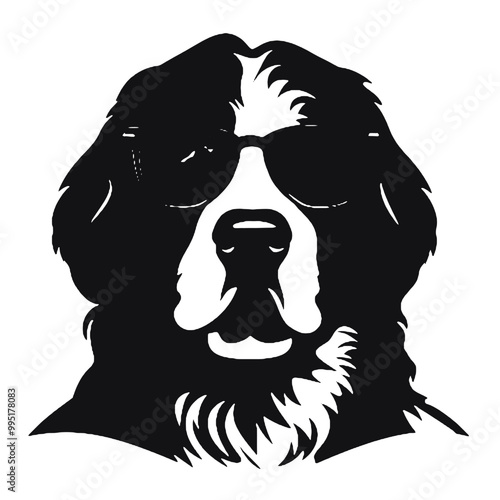 Fashionable Bernese Mountain Dog Silhouette Vector Illustration Transparent Background