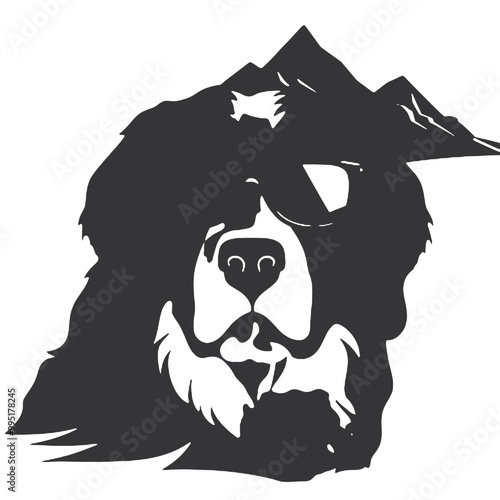 Relaxed Bernese Mountain Dog with Sunglasses Silhouette Vector Illustration Transparent Background