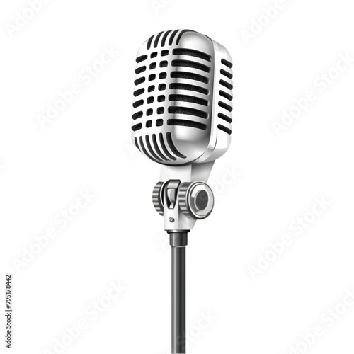 Black vintage microphone PNG cutout on white and transparent background.