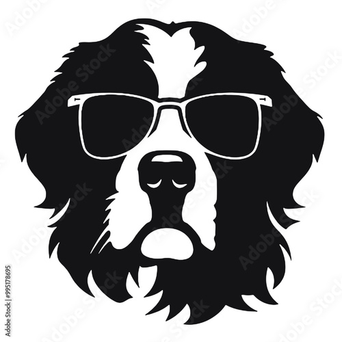 Sunglass Sporting Bernese Mountain Dog Silhouette Vector Illustration Transparent Background