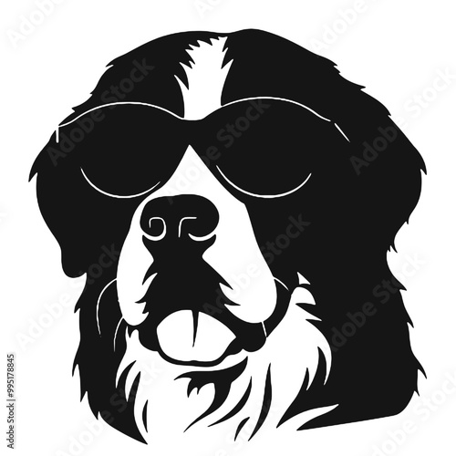 Sunglass Sporting Bernese Mountain Dog Silhouette Vector Illustration Transparent Background