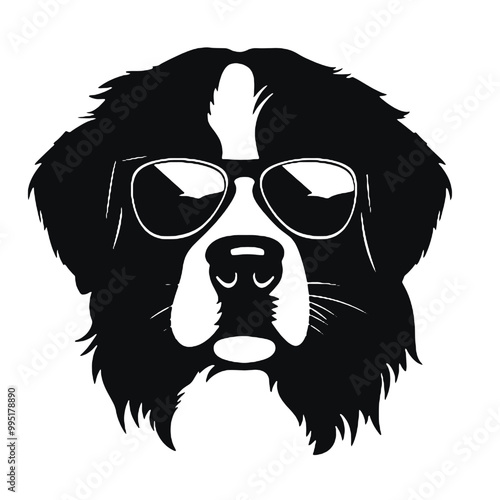 Hip Bernese Mountain Dog Wearing Sunglasses Silhouette Vector Illustration Transparent Background