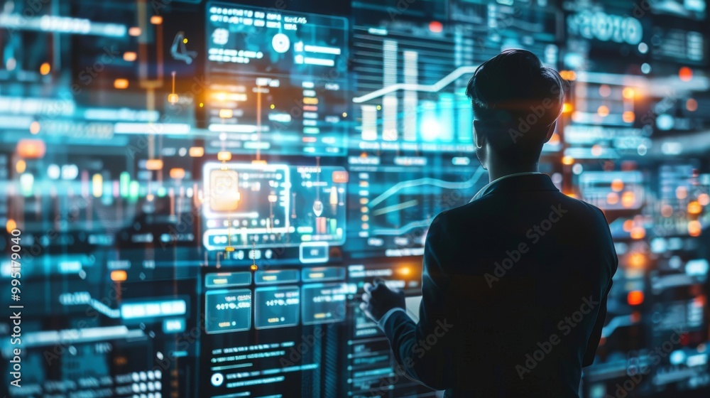 Data-driven marketing process from back view. Data-driven marketing process from back view.