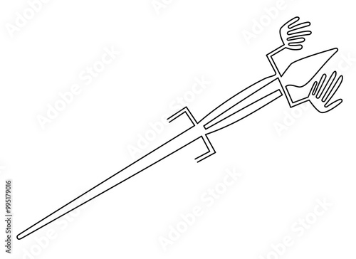 The Lizard. Nazca Lines in the desert of southern Peru. Originally made of a single continuous line. Geoglyph, around 190 m long, can only be seen from high places, created between 500 BC and 500 AD.