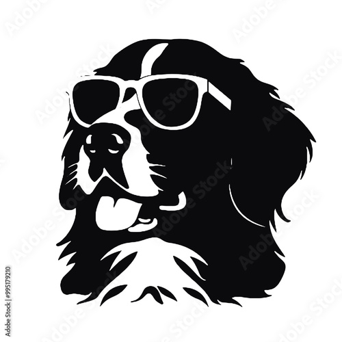 Bernese Mountain Dog with Fashionable Sunglasses Silhouette Vector Illustration Transparent Background