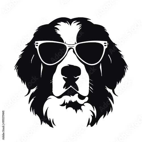 Bernese Mountain Dog in Sunglasses Silhouette Vector Illustration Transparent Background