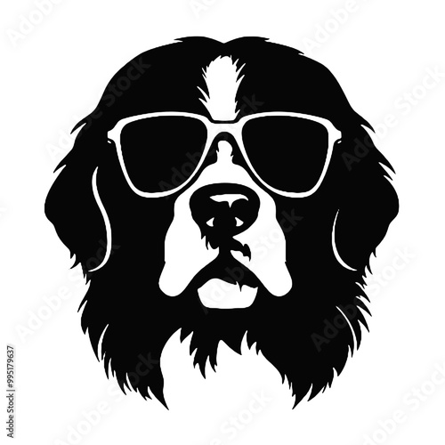 Bernese Mountain Dog in Sunglasses Silhouette Vector Illustration Transparent Background